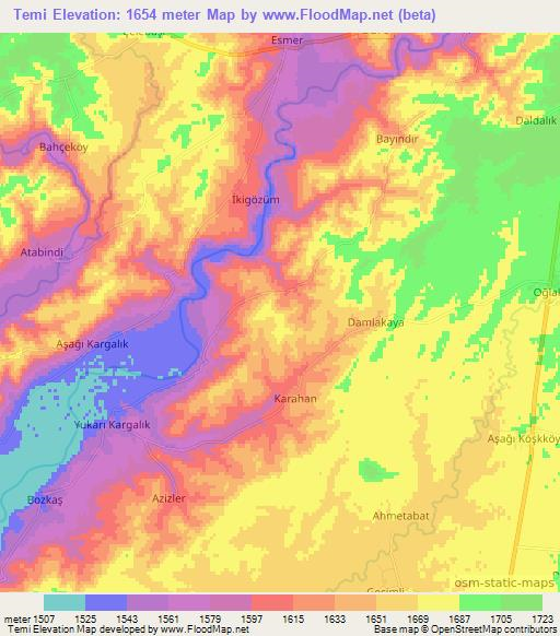 Temi,Turkey Elevation Map