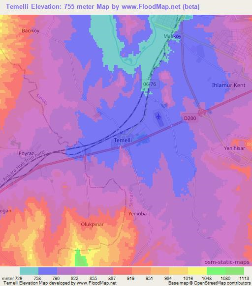 Temelli,Turkey Elevation Map