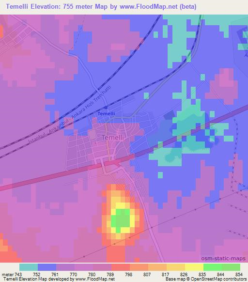 Temelli,Turkey Elevation Map