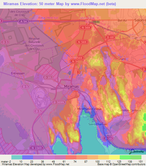 Miramas,France Elevation Map