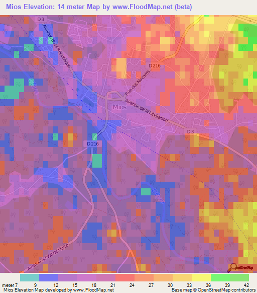 Mios,France Elevation Map