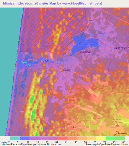 Mimizan,France Elevation Map