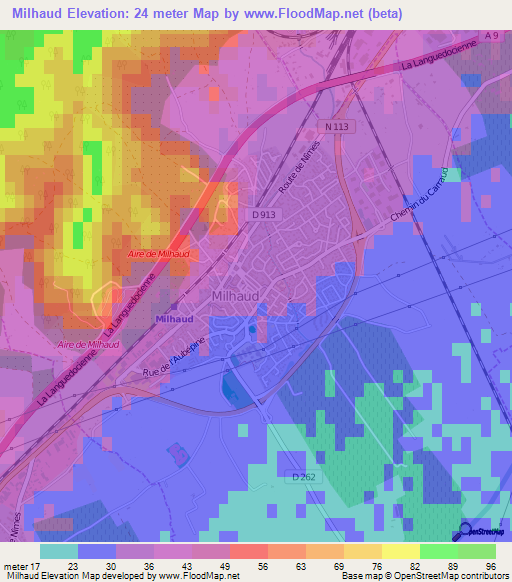 Milhaud,France Elevation Map