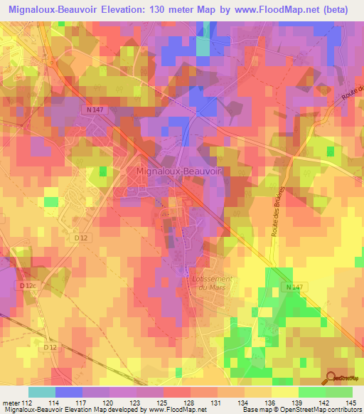 Mignaloux-Beauvoir,France Elevation Map