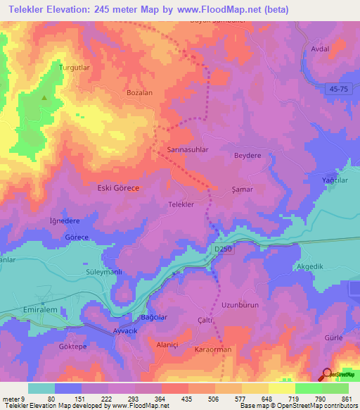 Telekler,Turkey Elevation Map