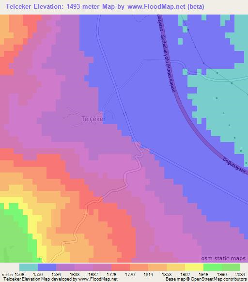 Telceker,Turkey Elevation Map