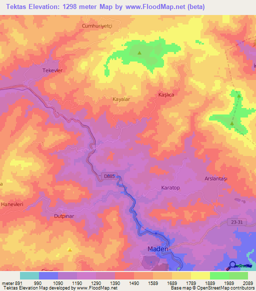 Tektas,Turkey Elevation Map