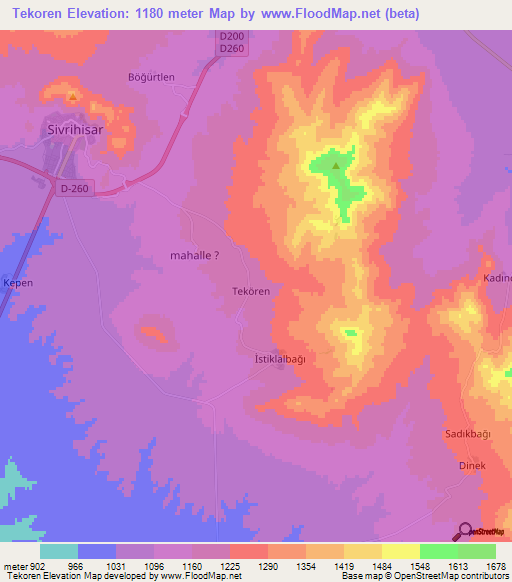 Tekoren,Turkey Elevation Map