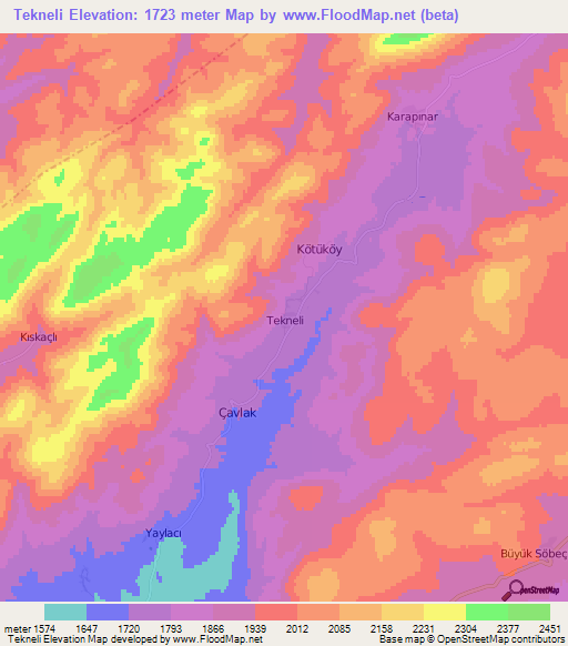 Tekneli,Turkey Elevation Map