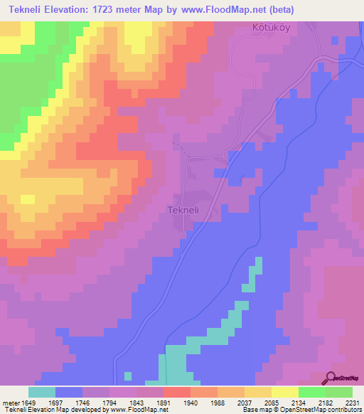 Tekneli,Turkey Elevation Map