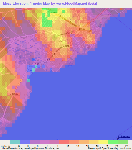 Meze,France Elevation Map