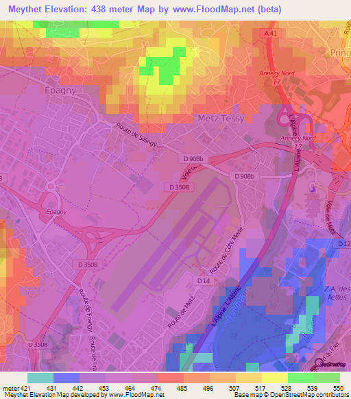 Meythet,France Elevation Map