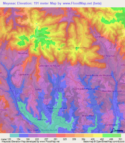 Meyssac,France Elevation Map