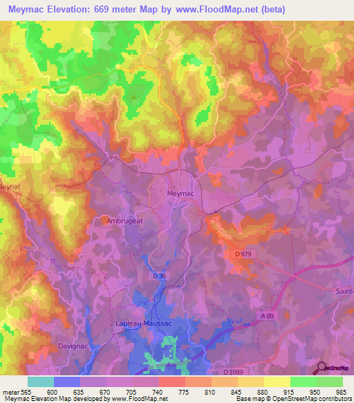 Meymac,France Elevation Map