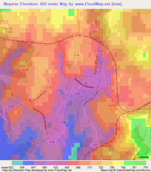 Meymac,France Elevation Map