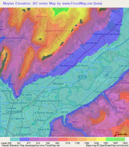 Meylan,France Elevation Map