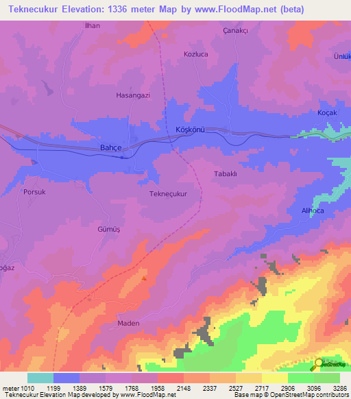 Teknecukur,Turkey Elevation Map