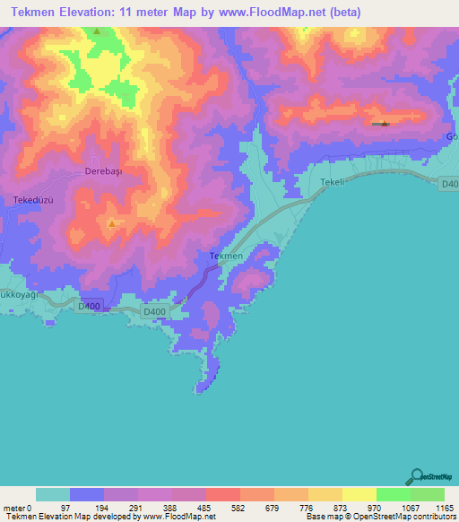 Tekmen,Turkey Elevation Map