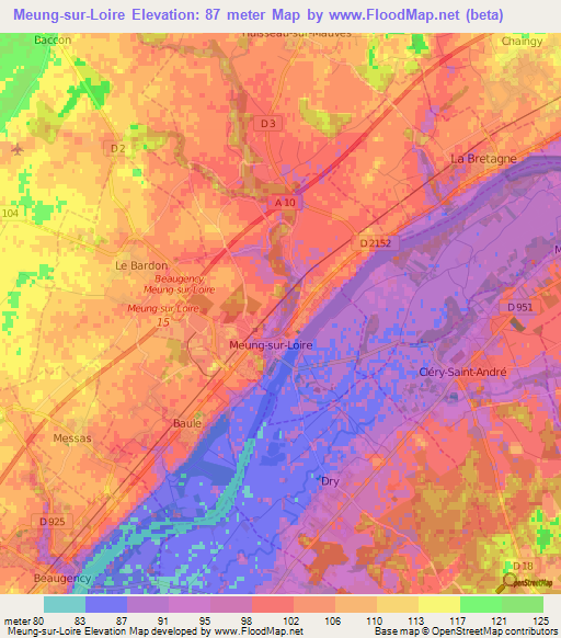 Meung-sur-Loire,France Elevation Map