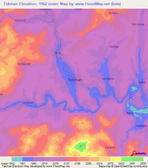 Tekman,Turkey Elevation Map