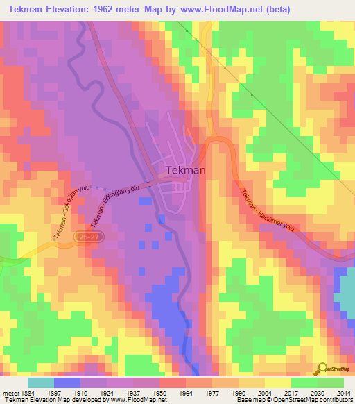 Tekman,Turkey Elevation Map