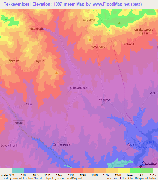 Tekkeyenicesi,Turkey Elevation Map