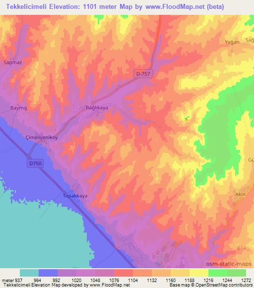 Tekkelicimeli,Turkey Elevation Map