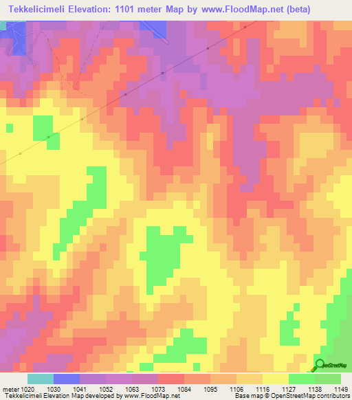 Tekkelicimeli,Turkey Elevation Map