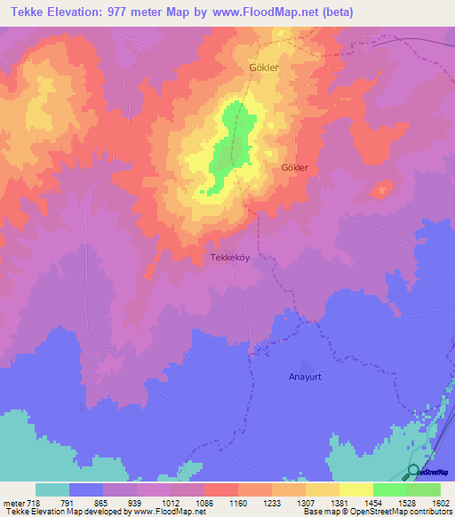 Tekke,Turkey Elevation Map