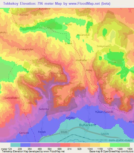 Tekkekoy,Turkey Elevation Map