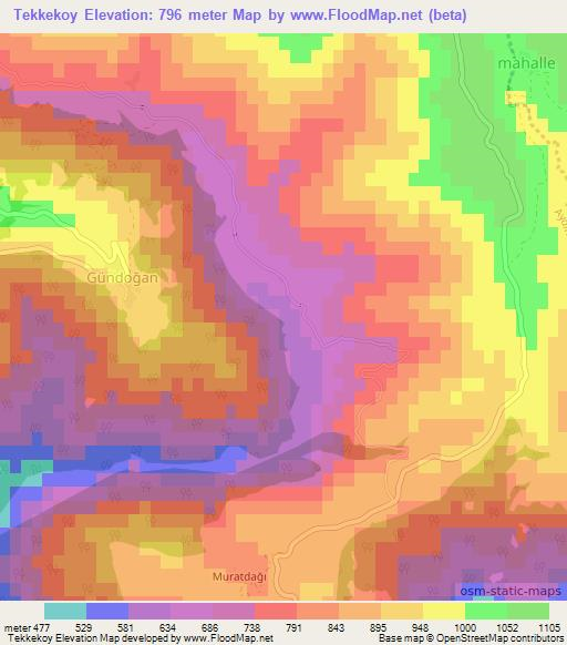 Tekkekoy,Turkey Elevation Map