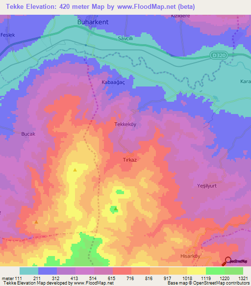 Tekke,Turkey Elevation Map