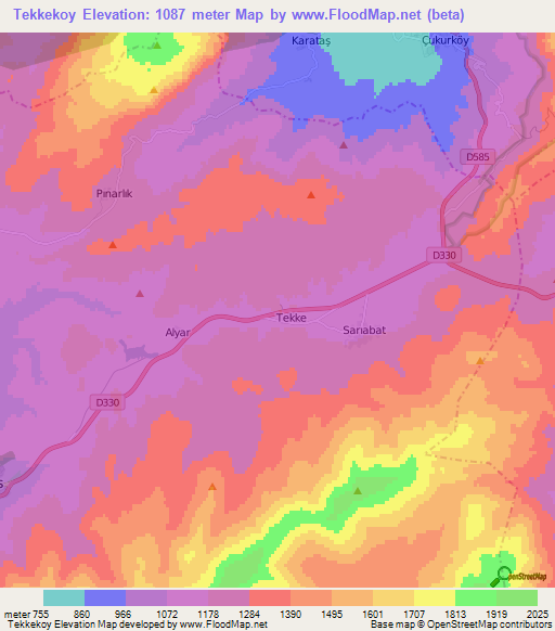 Tekkekoy,Turkey Elevation Map