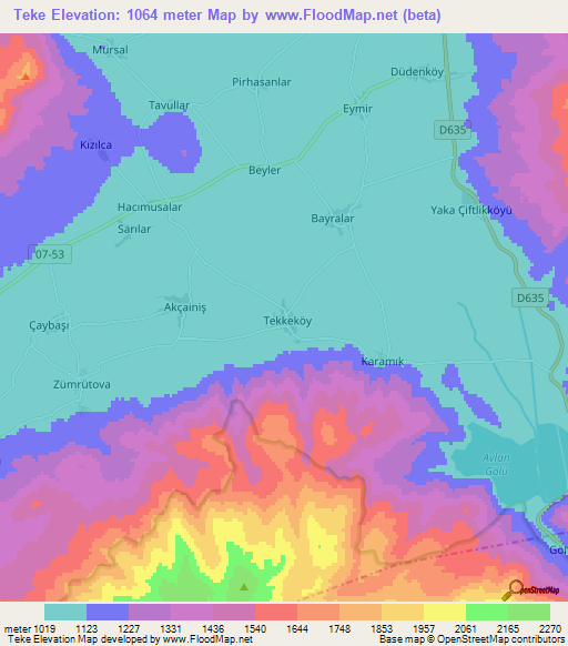 Teke,Turkey Elevation Map