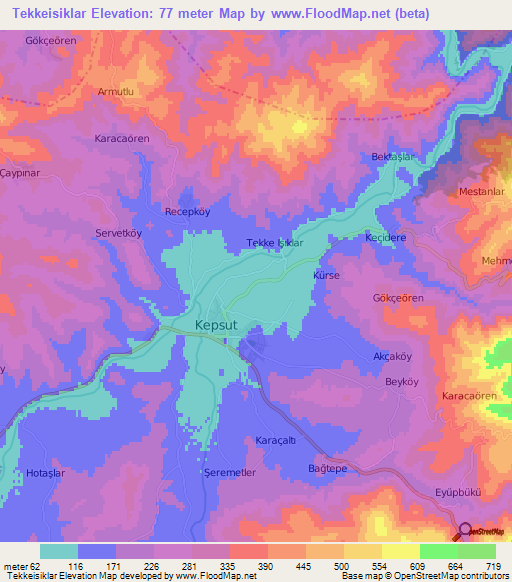 Tekkeisiklar,Turkey Elevation Map