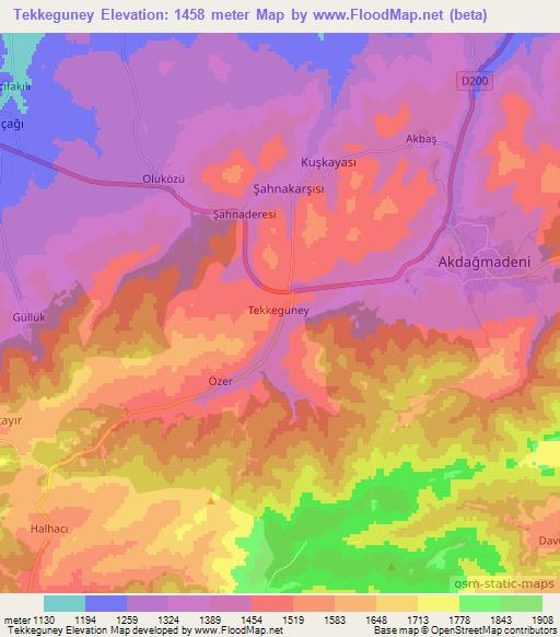 Tekkeguney,Turkey Elevation Map