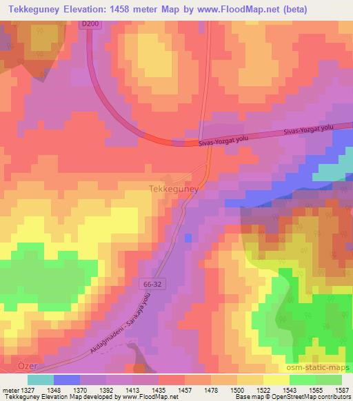 Tekkeguney,Turkey Elevation Map