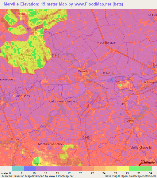 Merville,France Elevation Map