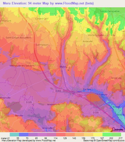 Meru,France Elevation Map