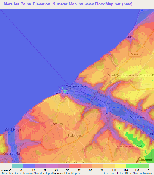 Mers-les-Bains,France Elevation Map