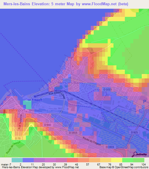 Mers-les-Bains,France Elevation Map