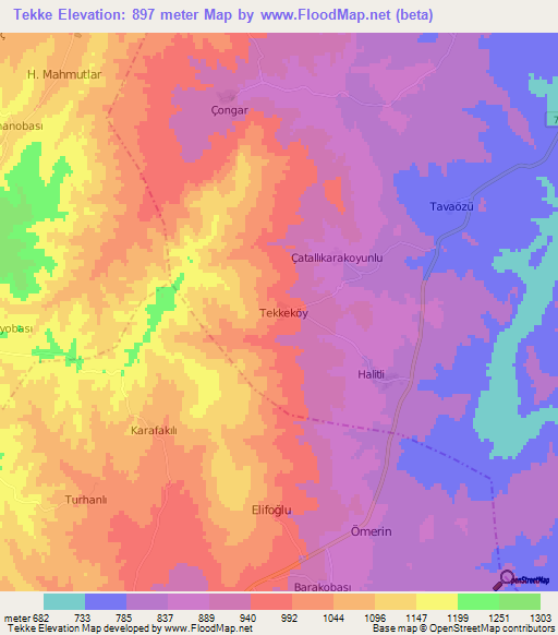 Tekke,Turkey Elevation Map