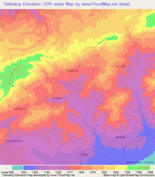 Tekkekoy,Turkey Elevation Map