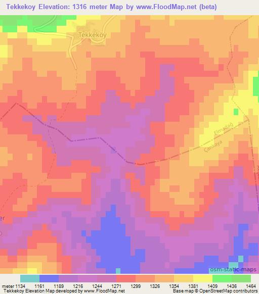 Tekkekoy,Turkey Elevation Map