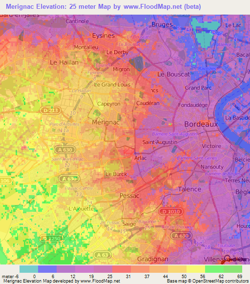 Merignac,France Elevation Map