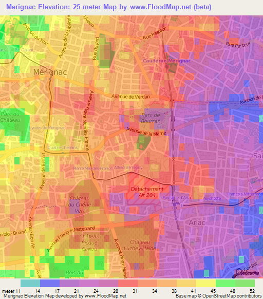 Merignac,France Elevation Map