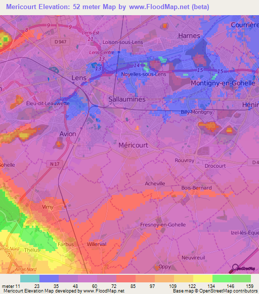 Mericourt,France Elevation Map