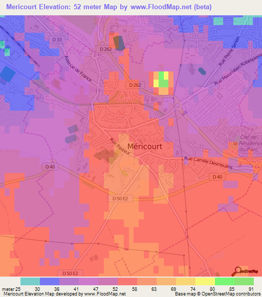 Mericourt,France Elevation Map