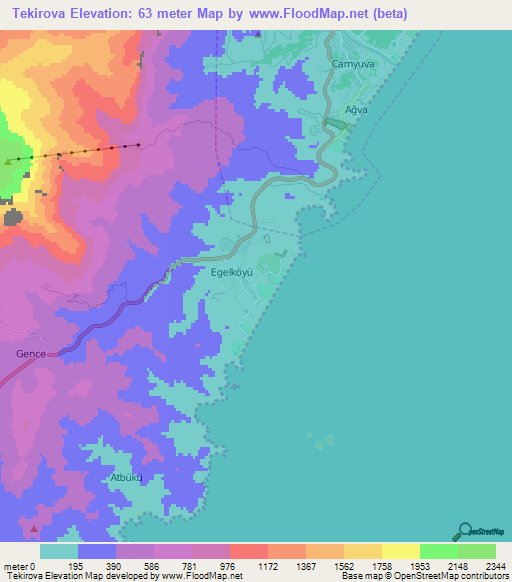 Tekirova,Turkey Elevation Map