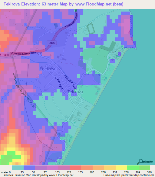 Tekirova,Turkey Elevation Map